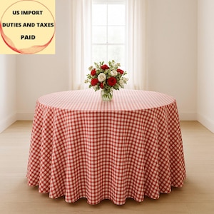 Mantel de algodón con cuadros vichy: mantel rústico de cuadros rojos - Tamaño y forma personalizados