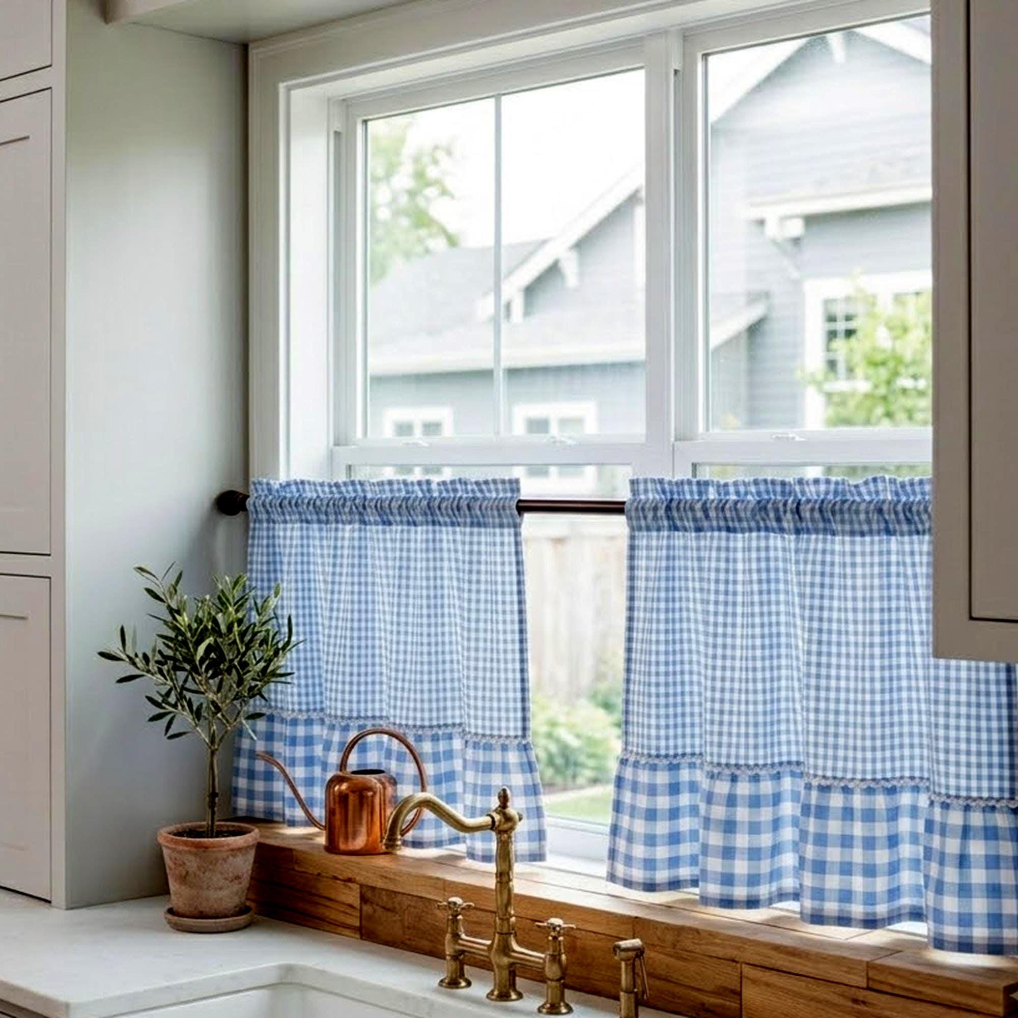 farmhouse kitchen sink curtain gingham coastal cottage kitchen decor