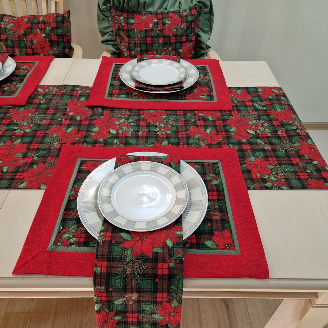 Christmas Table Runner Placemats and Napkins Set Red & Green Etsy UK