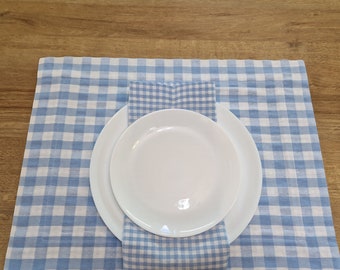 Tovagliette a quadretti, tovaglioli di stoffa blu e bianchi, tovaglietta da pranzo in cotone a quadri in vari colori, regalo in stile country, tovaglietta a quadri