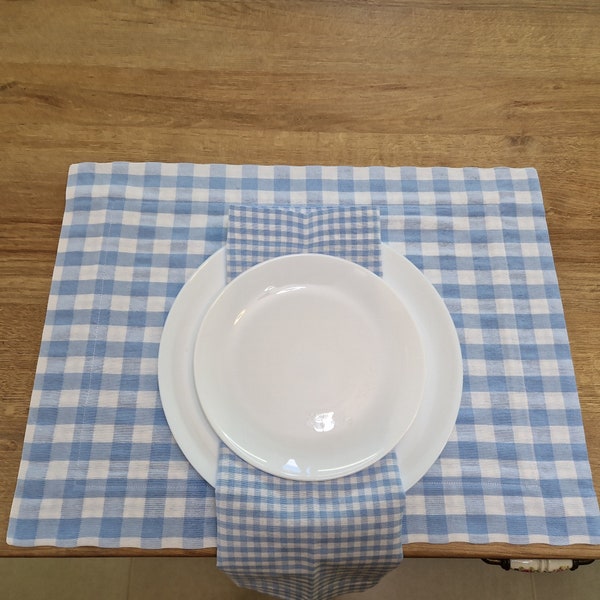 Gingham Placemats and Napkins Blue & White, Many Colors Checked Cotton Farmhouse Dining Place Mat, Country Style Gift Checkered Table Mat