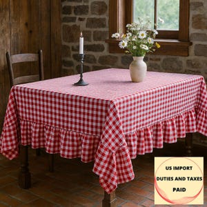 Rote Vichy Karo Tischdecke, Rüschen Tischdecke, Sondergröße