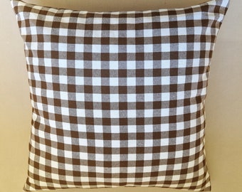 Brown Checkered Pillow Cover, Gingham Plaid Throw Pillow, Custom Size & Color, Buffalo Check Cushion Cover, English Country House Sofa Decor