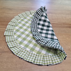 Round Green Gingham Placemats Sets Reversible with Ruffles, Checked Double Sided Cotton Place Mats 14 Colors, Farmhouse Wedding Table Mats