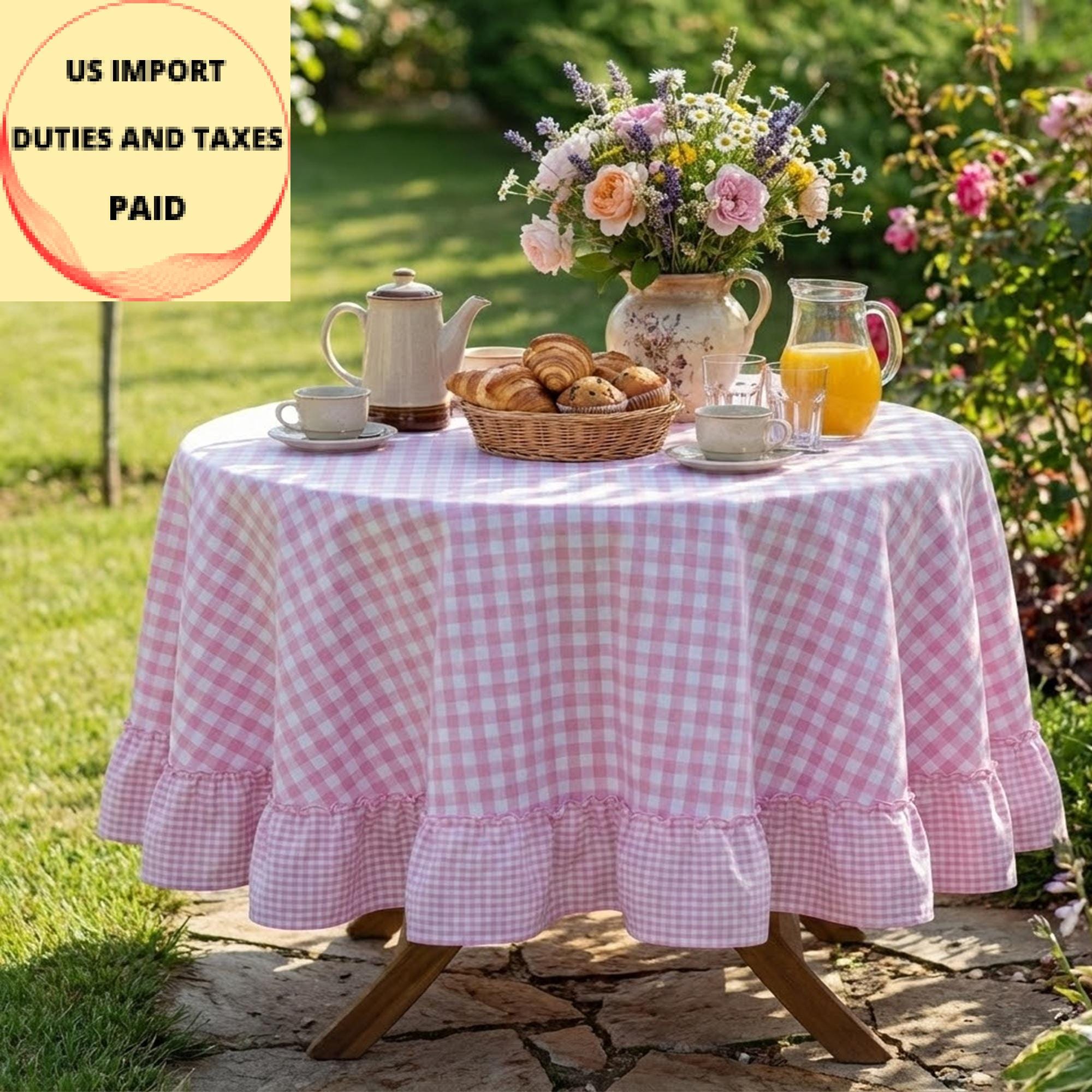 Pink Ruffle Tablecloth Pink Gingham Ruffle Tablecloth + 13 Colors, Custom Size French Provence ...