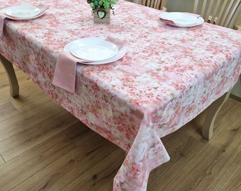 ABAKUHAUS Tovaglia Rettangolare Con Fiori Dalia, Rosa E Bianco, 140x240 Cm - Poliestere Resistente Alle Macchie