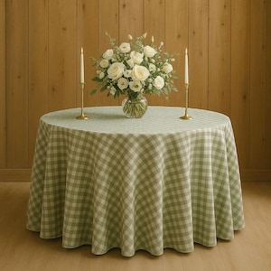 Green Gingham Tablecloth, Custom Size, Extra Large Cotton Checked Farmhouse Table Cover