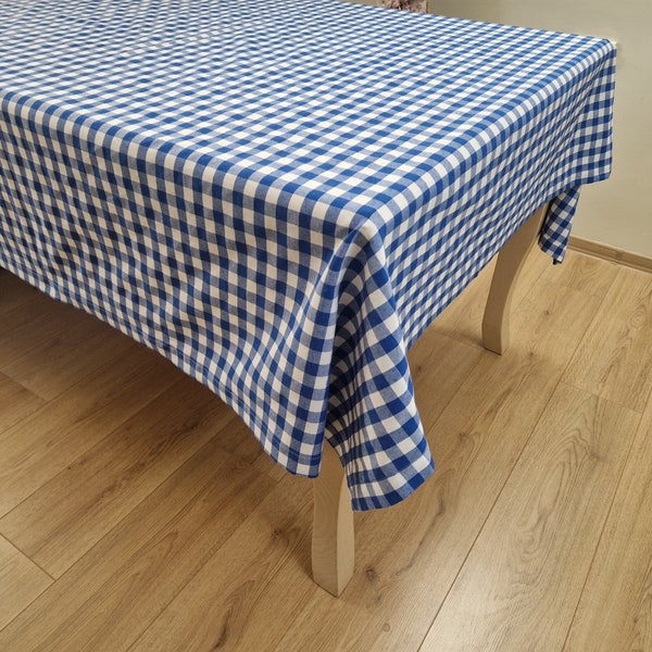 Blue Gingham Tablecloth, Custom Size & Shape, Extra Large Spring Checkered Table Cloth, 14 Colors Cotton Buffalo Plaid Farmhouse Table Cover