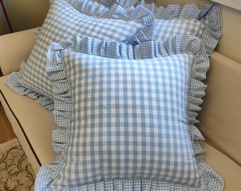 Ruffle Gingham Pillow Cover, Cotton French Country Decor, Custom Size