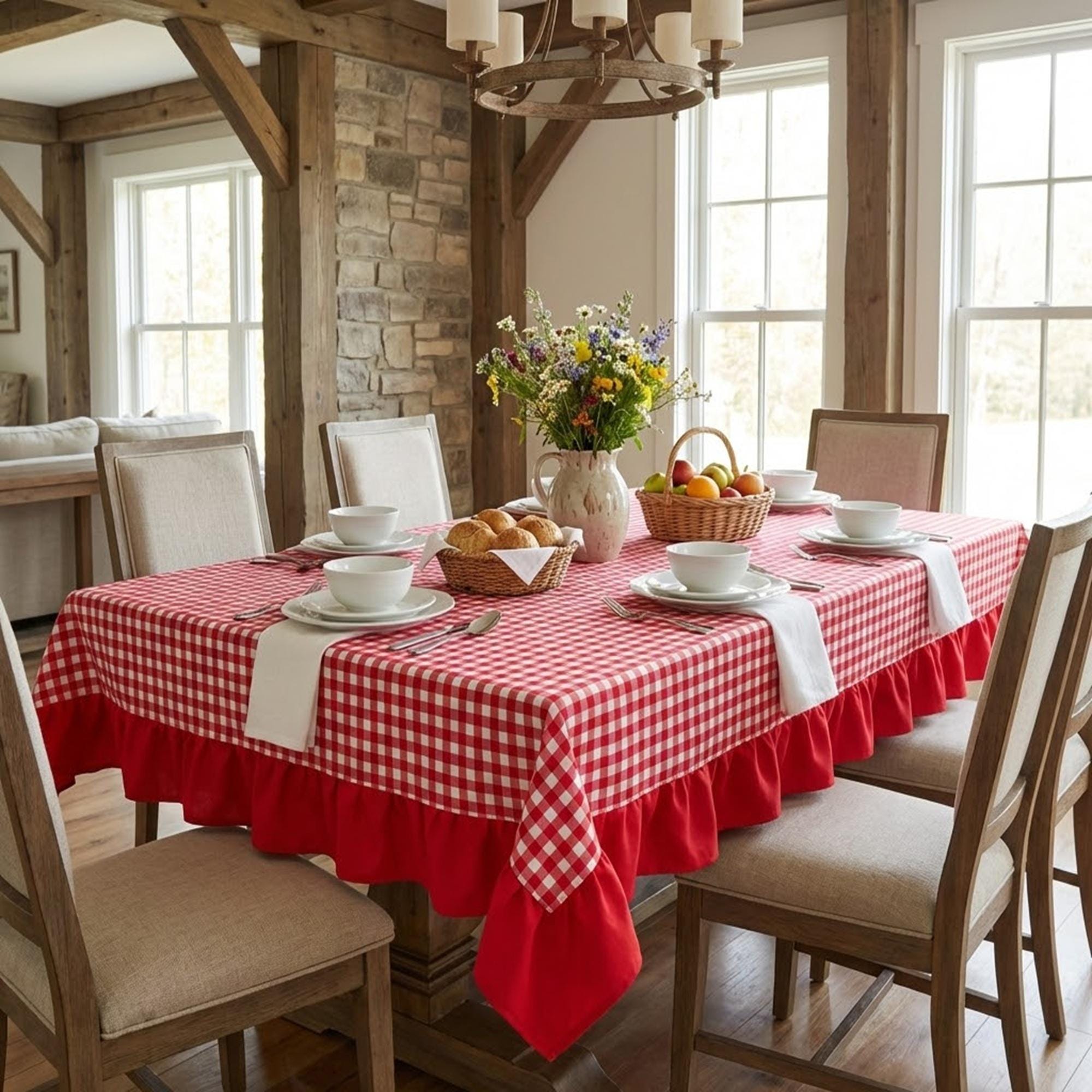 GBiancheria Tovaglia In Cotone Shabby Rosso - Made In Italy, Per 12 Persone, 135x235 Cm, Lavabile - 3
