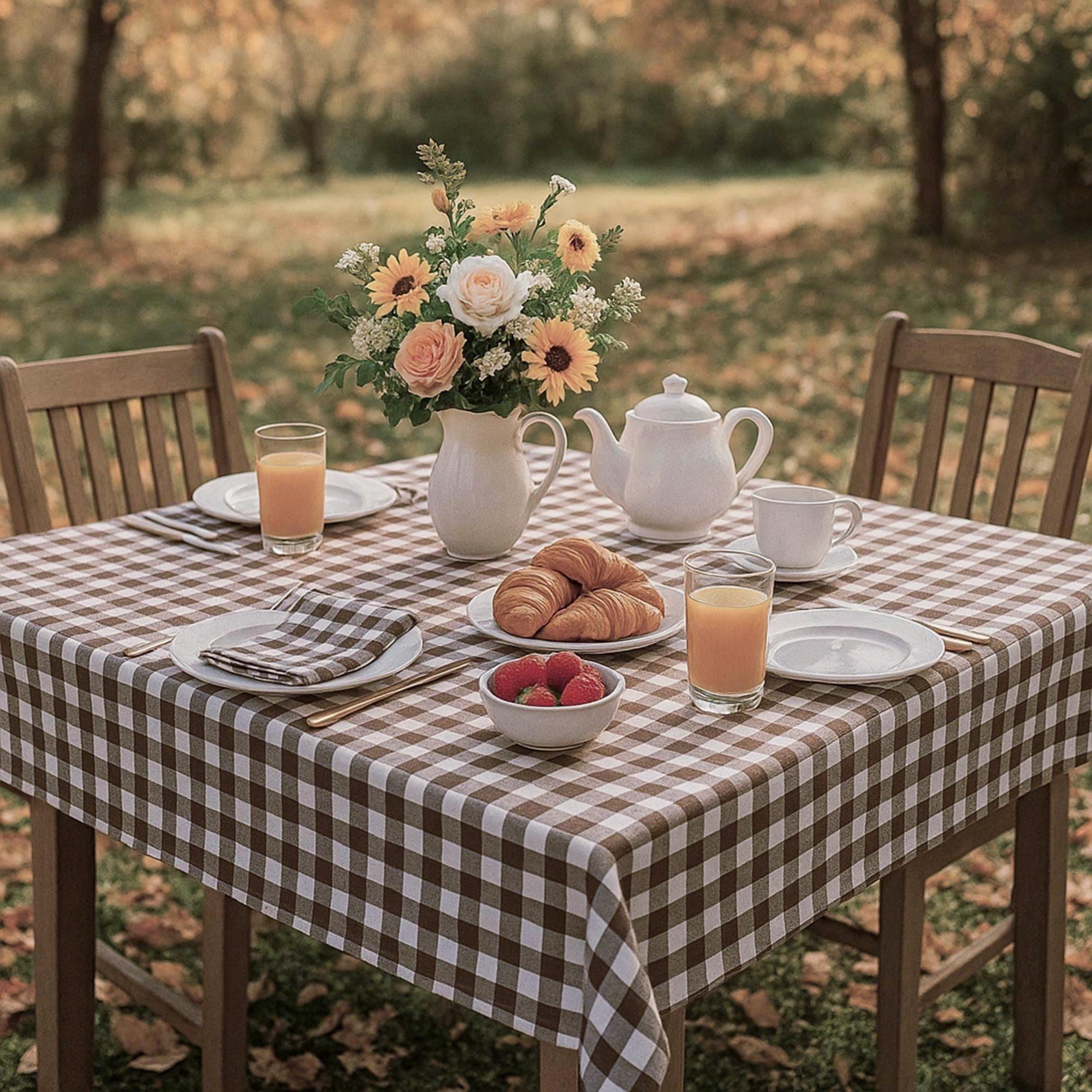 Chocolate Brown Gingham Tablecloth: Farmhouse Checkered Cotton