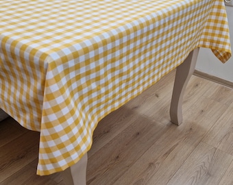 Yellow Gingham Tablecloth, Custom Size & Shape, Large Spring Checkered Table Cloth, 14 Colors Cotton Buffalo Plaid Farmhouse Table Cover