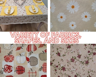 Mantel de damasco beige con ribete de encaje, diseño variado: margaritas, manzanas, flores, mantel de algodón rústico grande o pequeño personalizado