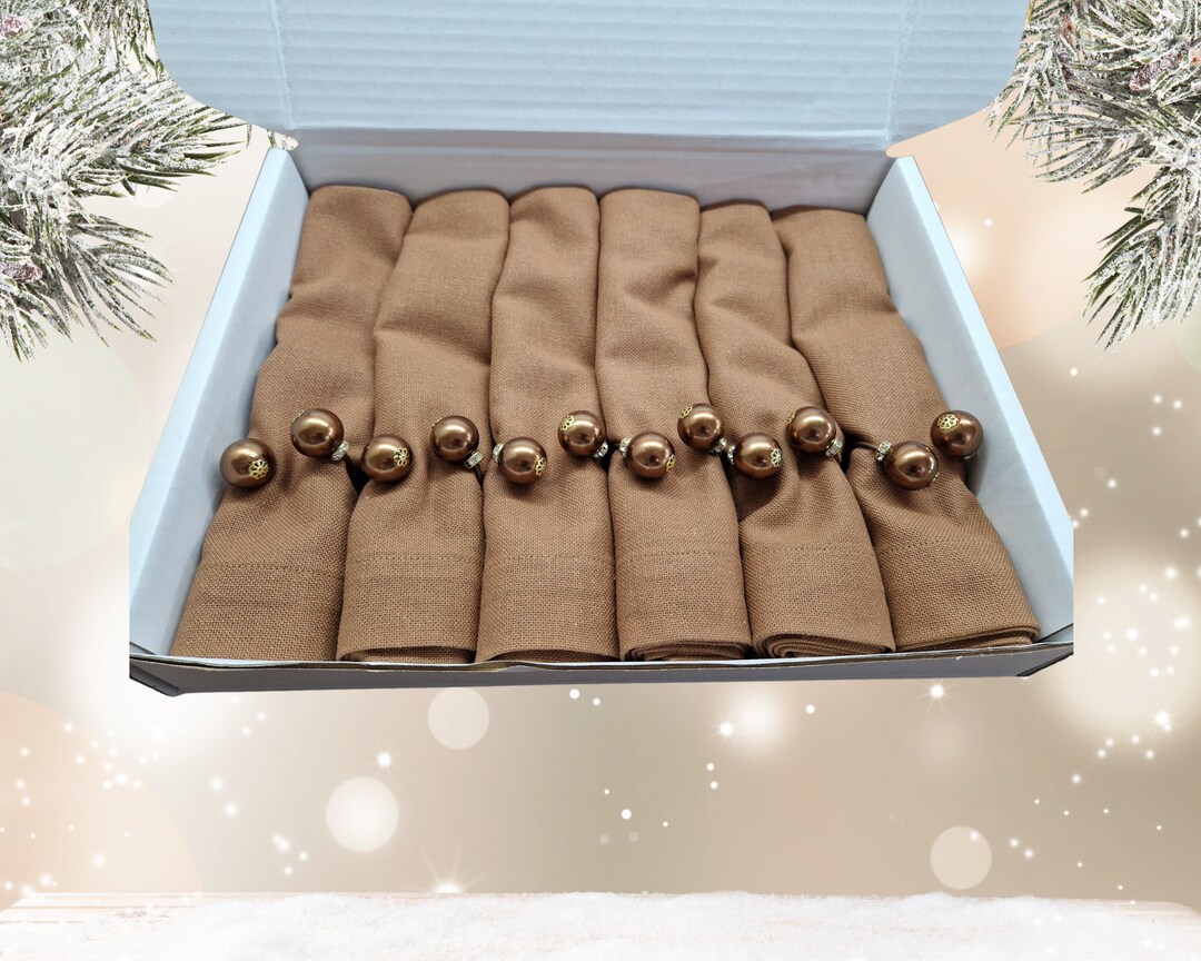 Luxury Set of Brown Table Napkins With Pearl Rings in Gift Etsy