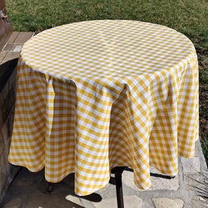 Round Gingham Tablecloth Yellow & More 13 Colors, Custom Size and Shape Large Checked Farmhouse Cotton Table Cloth for Wedding, Baby Shower