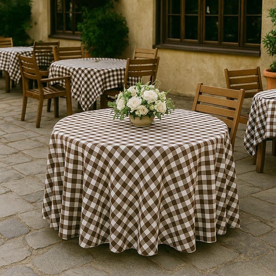 タグ付き！KLIPPAN TABLE CLOTH 120×194cm Chocolate Brown Gingham Tablecloth: Farmhouse Checkered Cotton