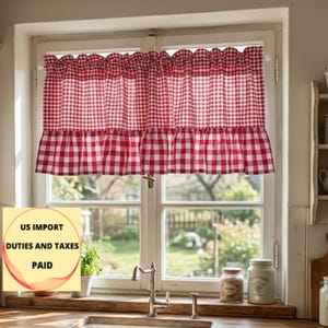 ブルーのギンガムチェックカーテン、バランス、カスタムサイズのペア