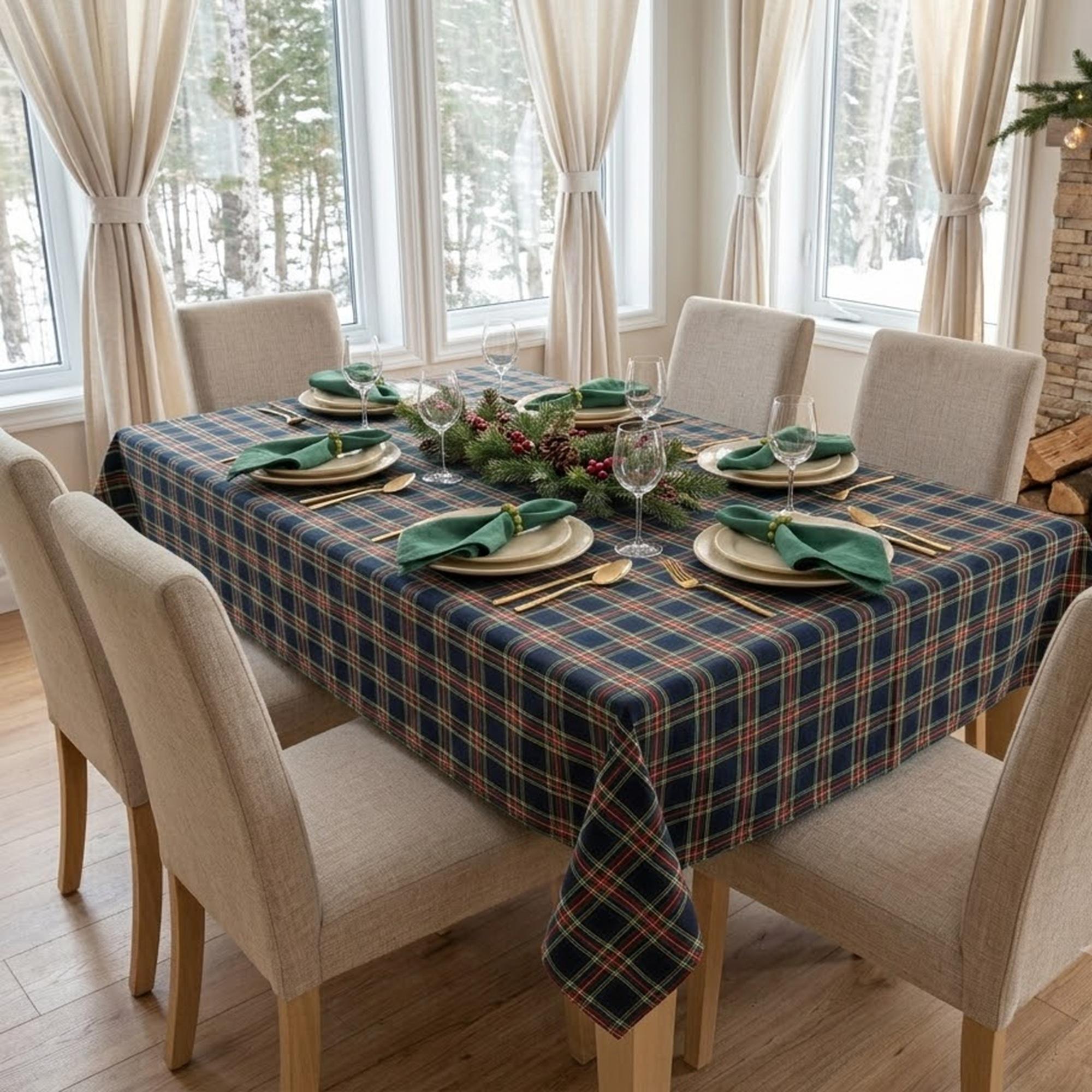 Red Christmas Tartan Tablecloth, Custom Size Table Cloth