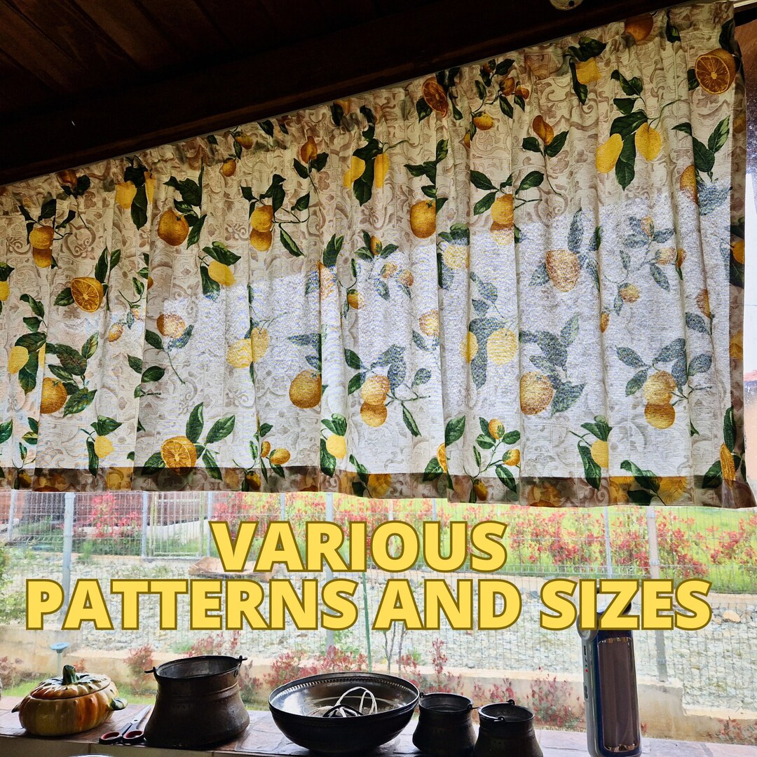Floral Lemon Short Curtains, Custom Made Curtains, Kitchen Tier