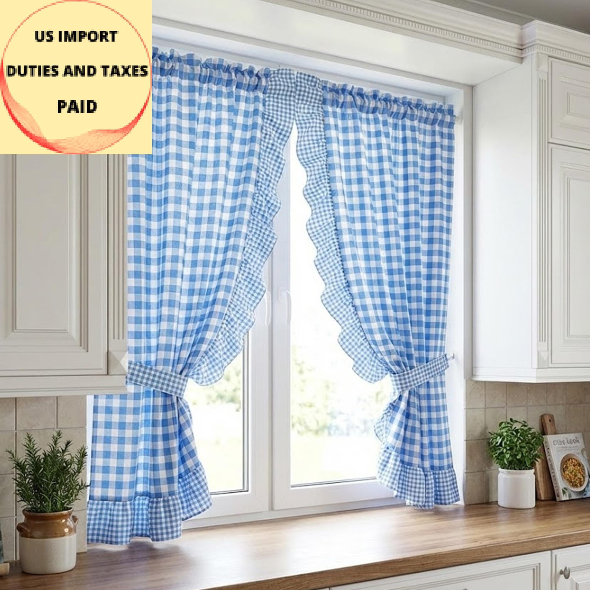 Decotex Tenda A Pannello Con Occhielli Motivo Scacchi – 2 Pannelli 134,6x213,4 Cm, Blu Navy, Cotone E Poliestere