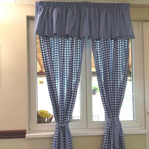 Gingham Curtains Valances Royal Blue + 13 Colors, Custom Made Plaid Curtain Panels, Checkered Long Short Window Drapes for Farmhouse Kitchen