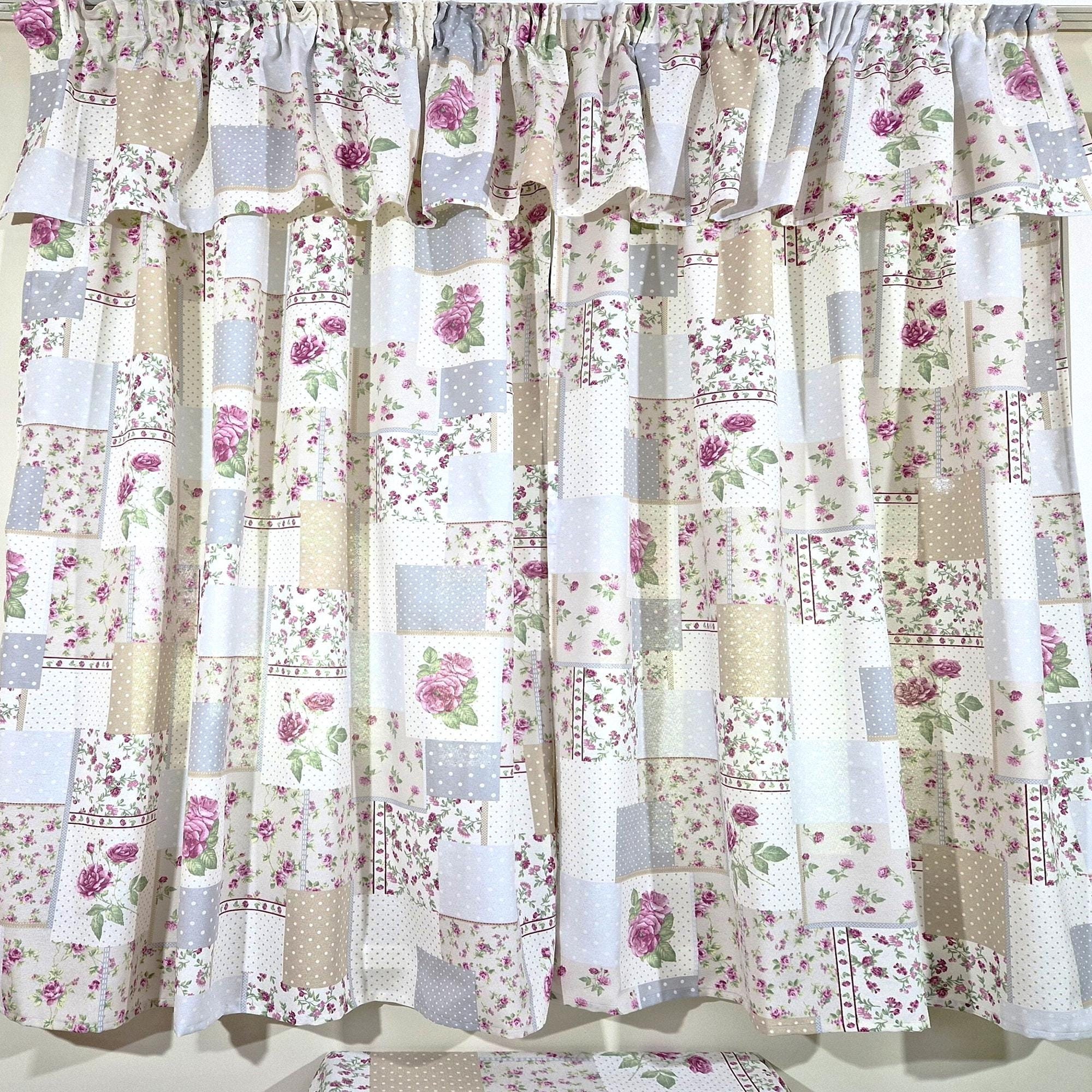Lila Blumenvorhänge, Volants, kundenspezifische Größe & Option 4 Farben, Lila Blumen Baumwollvorhänge, Shabby Dekor, Cottage Chic Schlafzimmer Wohnzimmer
