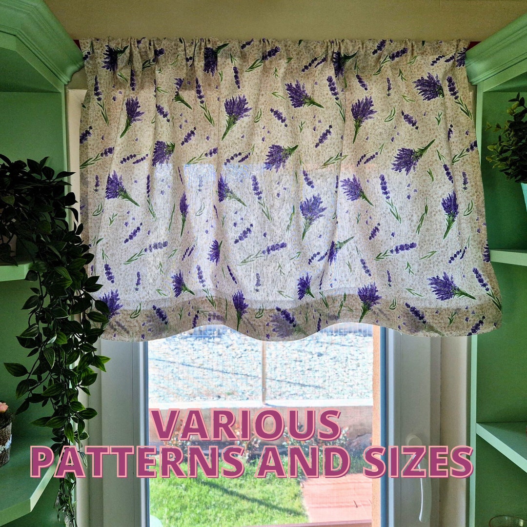 Lavender Kitchen Short Curtains & Valances, Purple Floral Cotton Tiered ...