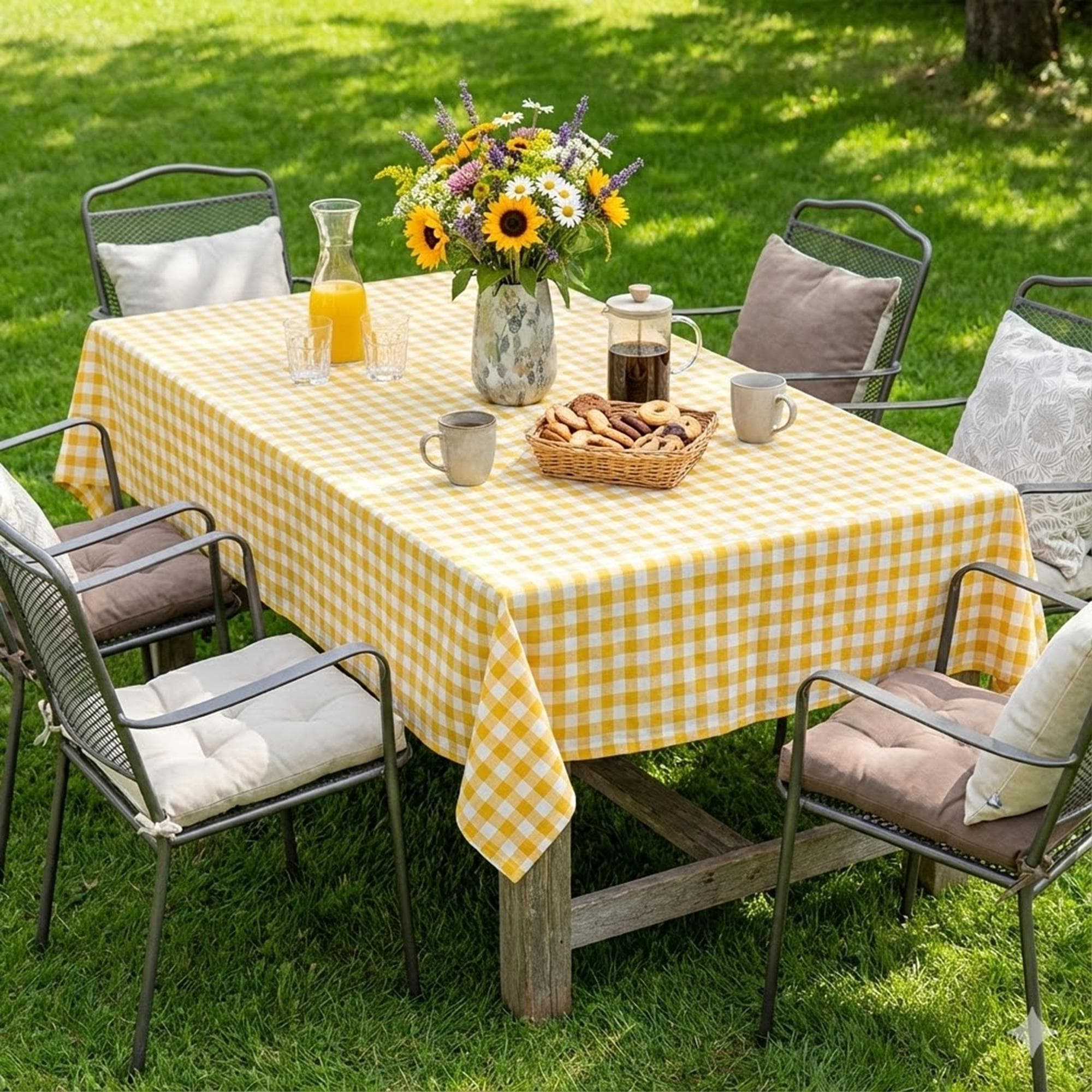 Round Orange Gingham Tablecloth + 14 Colors, Farmhouse Checkered