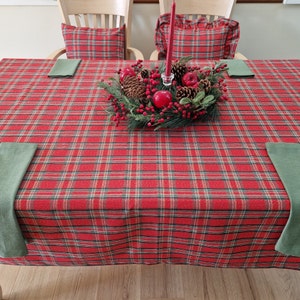 Christmas Tartan Plaid Tablecloth - Delicate Shimmer Red & Green, Custom Size and Shape
