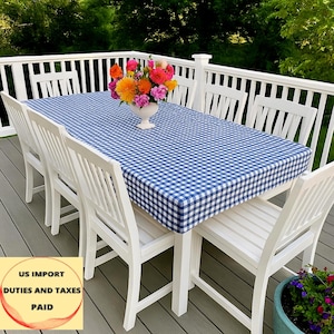 Fitted Gingham Tablecloth: Waterproof Coated Cotton, Custom Size