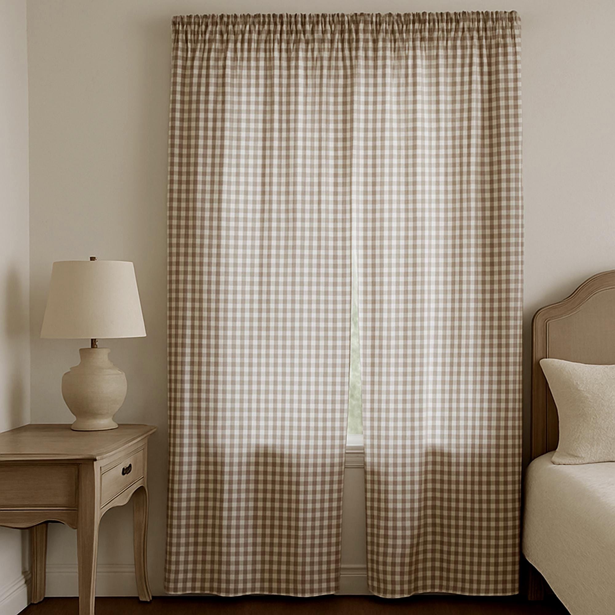 Visillos Cuadros Rústicos Con Borde De Bolas - Tamaño 150 X 40 Cm, 100% Poliéster, Cordón Para Colgar - Cortina Decorativa Roja