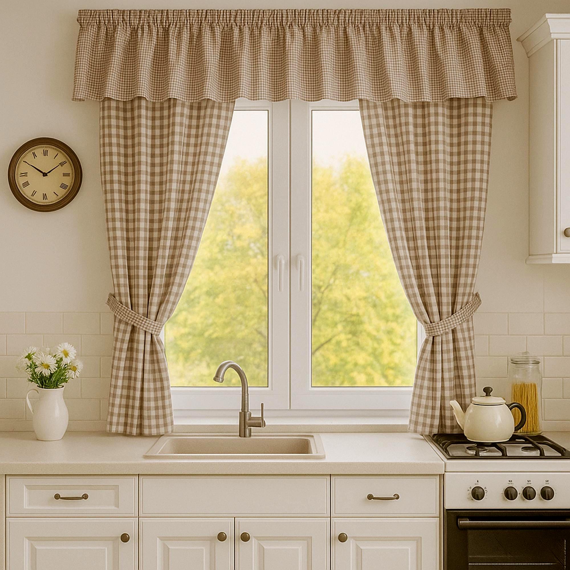 Mantovana A Quadretti Buffalo Check Per Cucina – Confezione Da 2, 86x76 Cm, Beige E Bianco, Tasca Per Asta, Stile Country
