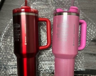New 2024 Release Stanley x Starbucks Red / Pink Travel Mug Flowstate Quencher 40oz Tumbler Cup Flask H2.0 Gift Holiday Edition Limited Stock