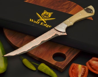 Personalized copper Damascus Steel Fillet Knife Handmade Fishing knives Full tang free custom Engraved Raze sharp Kitchen dining Gift