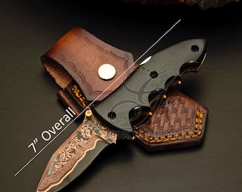 Anniversary Addition Handmade Copper Damascus Pocket Knife- Forged Folding Knife Best Gift For Him Gift For Father