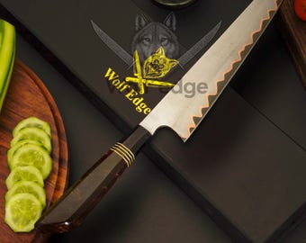 Cuchillo de chef de Damasco de cobre forjado a mano, mango de resina octogonal, regalo personalizado, hoja de cocina cu Mai