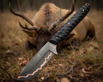 Cuchillo bisturí artesanal, mango de micarta esculpida, acero CuMai, equipo de acampada y bushcraft.