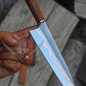 Chef Knife, 7 Inch Copper San Mai Blade with Octagonal Rosewood Handle