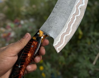 Personalized Copper Damascus Steel Chef Kitchen Cleaver Knife Heavy Duty anniversary gift for him