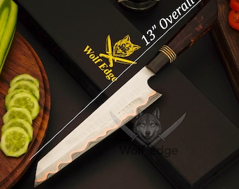 Cuchillo de chef Kiritsuke de acero damasco de cobre forjado a mano, mango octogonal de resina, regalos de cocina personalizados