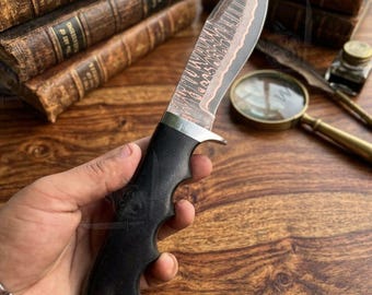 Handmade Layered copper Damascus Steel Hunting Knife – Forged Chef outdoor Utility Blade, gift gifts