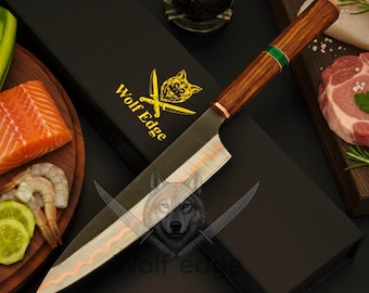 Cuchillo de chef San Mai hecho a mano de cobre / Mango de palisandro