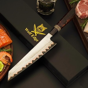 Damascus Chef Knife, Copper San Mai Blade with Octagonal Resin Handle