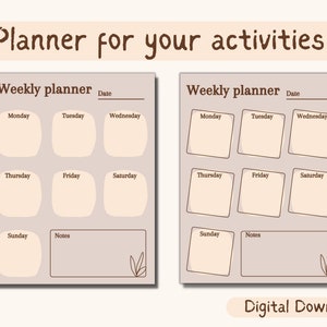Weekly Planner, Digital Weekly planner, Printable planner, Simple planner, Brown planner, Minimalist Planner, Letter, A4