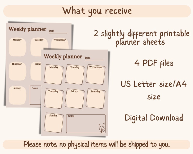 Weekly Planner, Digital Weekly Planner, Printable Planner, Simple ...