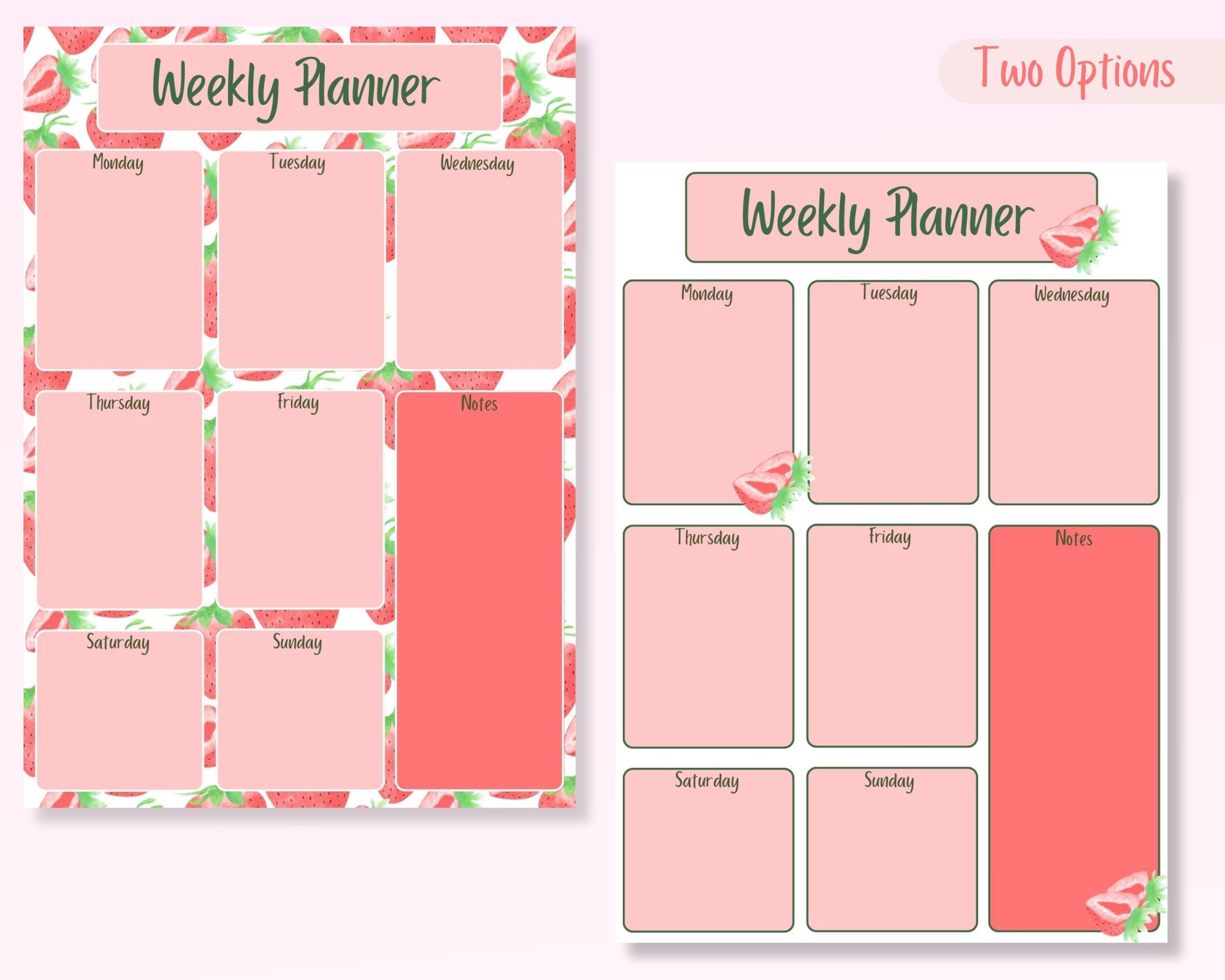 Strawberry Weekly Planner Printable | 2026 Digital Weekly Schedule ...
