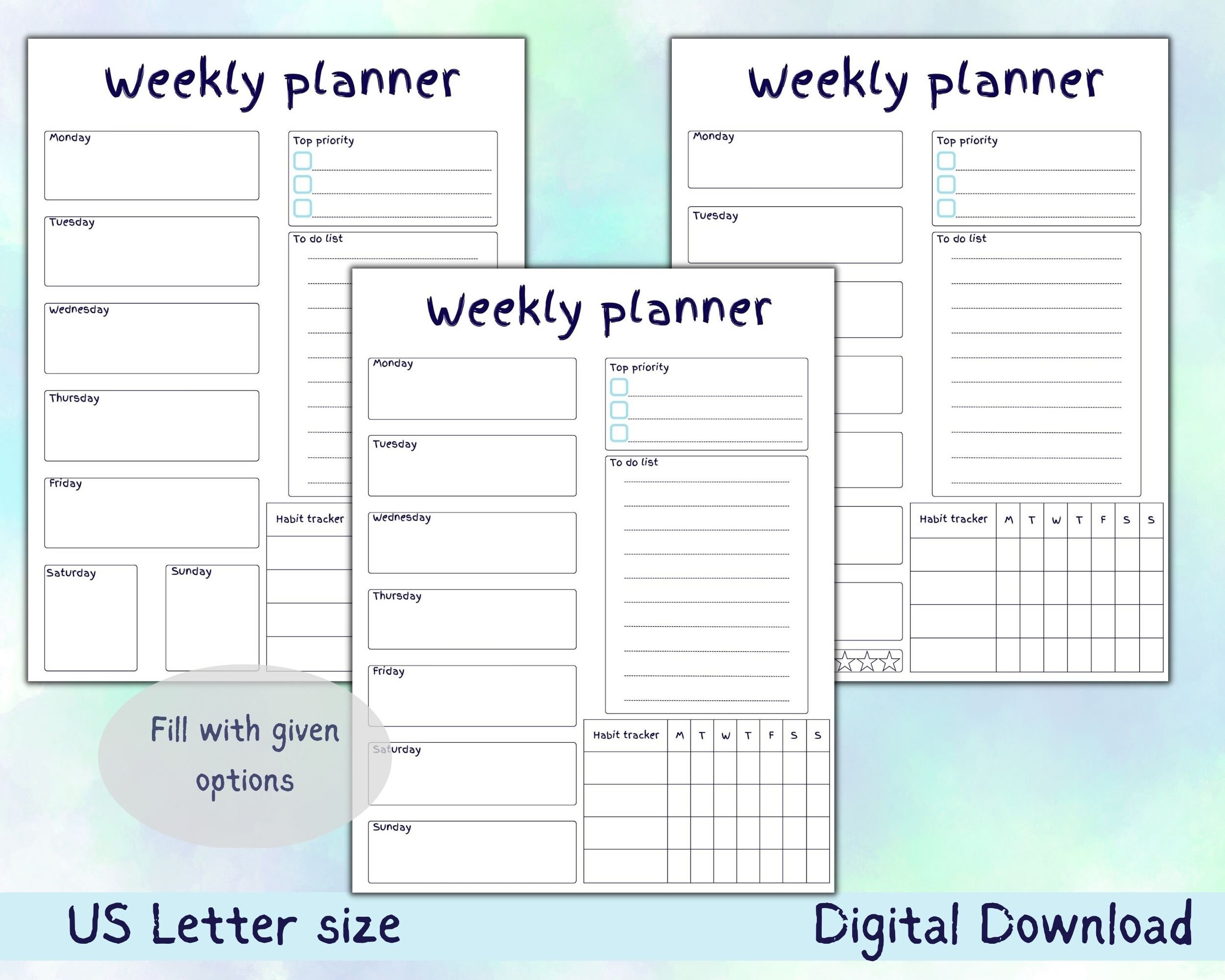 Digital Weekly Planner, Printable Planner, Weekly Planner, Minimalist ...