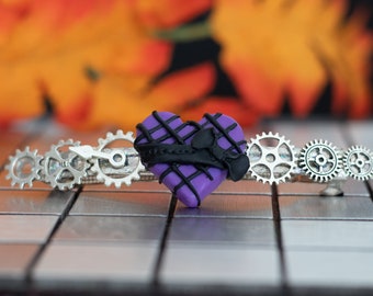 Steampunk Gothic hair clip with heart and bow
