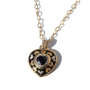 14K Solid Gold Black Onyx Pendant, Antique Onyx Heart Pendant, December Birthstone, One of A Kind Black Pendant, Unique Necklace