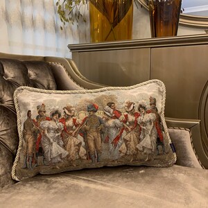 Taie d'oreiller en tapisserie faite main, style médiéval français, coussin avec cordon de serrage (35 x 60 cm)